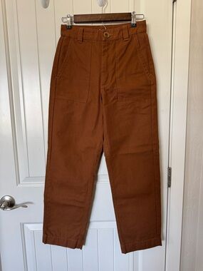 Beaton Linen Brand High-Waisted Utility Pant in Rust Brown, 100% Cotton, NWOT